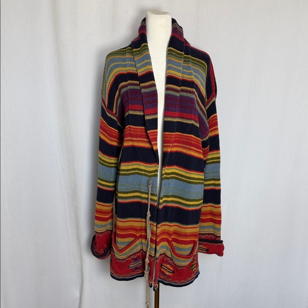 VTG J McLaughlin Aztec Longline Western Cardigan Size S Oversized Silver Leather